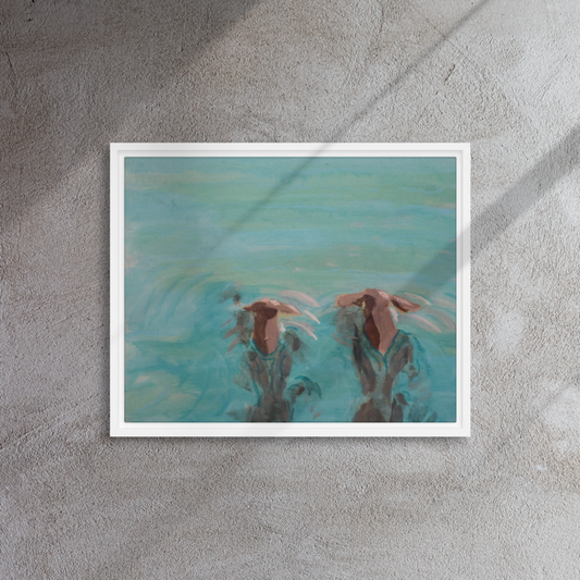 Dogs Swimming Framed Canvas